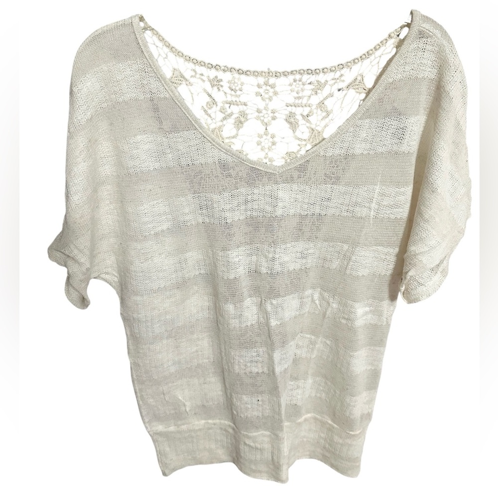 Vanity Cream Knit and Lace Contrast Dolman Style Top-  NWOT Size M